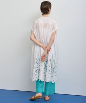 ミスアシダ　 総柄　シャツワンピース　刺繍　ベルト　aライン　水色 ミスアシダ 総柄 シャツワンピース 刺繍 ベルト aライン 水色