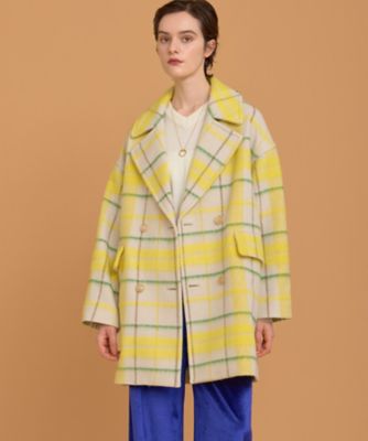 yori シャギーチェックコート　イエロー yori シャギーチェックコート