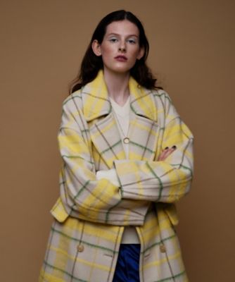 【美品】SLOBE citron.シャギーチェックショートコート グリーン 36 美品】SLOBE citron.シャギーチェックショートコート グリーン