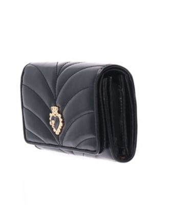 極美品 アナスイ ポワロ キルティング 二つ折り財布 ビジュー ブラック レザー アナスイ ANNA SUI ポワロ 内Lファスナー二つ折り財布