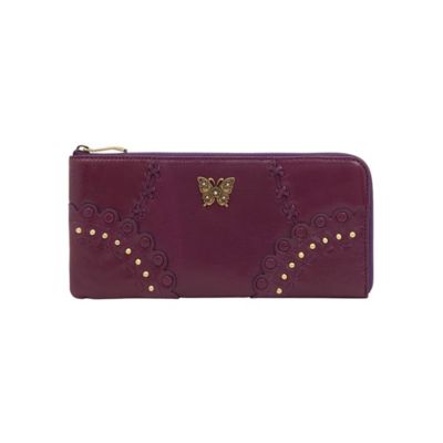 新品 ANNA SUI アナスイ ヴィンテージボタン 薄マチ フラップ長財布 茶 新品 ANNA SUI アナスイ ヴィンテージボタン 薄マチ フラップ長