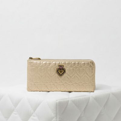 新品 箱付き ANNA SUI アナスイ 三つ折り財布 ゴールド Ｌ字ファスナー ANNA SUI（アナスイ） 財布 二つ折り 本革 L字ファスナー レディース