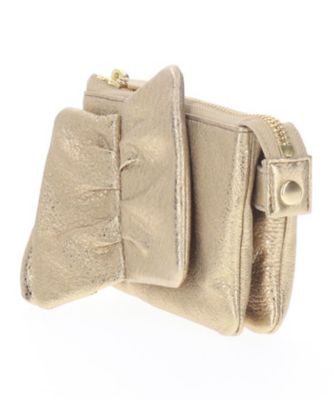 【極美品】ランバンオンブルー ウエストポーチ ゴールド パール リボン グリーン オリオン リボンマルチケース ゴールド（483564） | LANVIN en