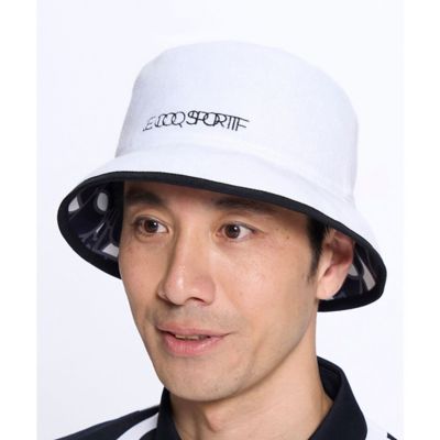 ＜le coq sportif GOLF COLLECTION＞ルコックスポルティフ　ゴルフ　ｌｅ　ｃｏｑ　ｓｐｏｒｔｉｆ　ｇｏｌｆ　モンドリアン柄　リバーシブルハット（ＬＧ５ＳＣＰ７１Ｍ）