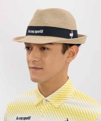 極美品 バーバリーゴルフ ストローハット ノバチェック 麦わら 天然草 ルコックスポルティフ ゴルフ le coq sportif golf