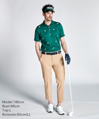 SUNSCREEN 吸汗速乾 飛び柄刺繍半袖ポロシャツ