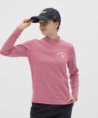 新品　Munsingwear L モックネックシャツ 赤黒ストライプ マンシングウェア MUNSINGWEAR HEAT NAVI ボーダー