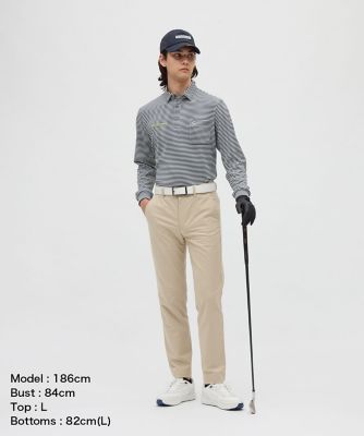新品マンシングウェア ストレッチ ボーダー台衿付き長袖ポロシャツM マンシングウェア MUNSINGWEAR HEAT NAVI ボーダー