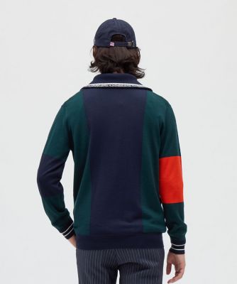 coco 中古 マンシングウェア Munsing wear メンズ ニットアウター LL 緑×紺 裏地付き フルジップ チェック 千鳥柄 マンシングウェア MUNSINGWEAR 防風裏地付きクルーネック
