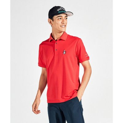 884 MUNSINGWEAR♥赤ポロシャツ♥半袖 マンシングウェア Munsingwear サンスクリーンNIR鹿の子