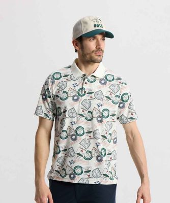 ＜Munsingwear＞マンシングウェア　ＭＵＮＳＩＮＧＷＥＡＲ　Ｓｕｎｓｃｒｅｅｎ　ＮＩＲ　ワッペン総柄プリント半袖ポロシャツ（ＭＧ６ＳＨＳ３５Ｍ）