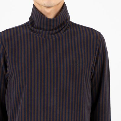 ストライプ柄タートルネック長袖シャツ【ストレッチ