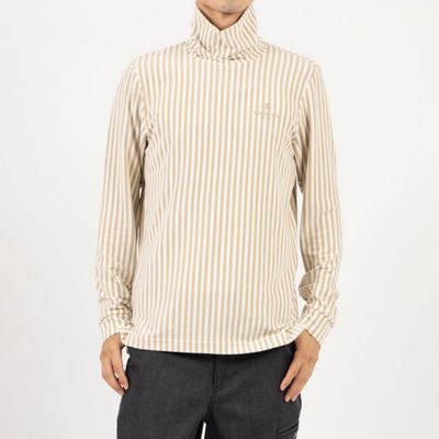 ストライプ柄タートルネック長袖シャツ【ストレッチ
