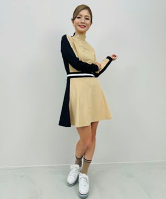 ランバンスポール★ゴルフ ボーダー柄ワンピース 36 ベージュ×ブラック★一回着 ランバンスポール☆ゴルフ ボーダー柄ワンピース 36 ベージュ×ブラック