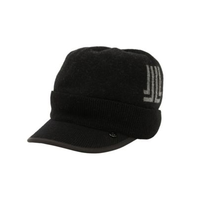 みたらし☆LANVIN ブラック 手編み風サーモキャップ　日本製　ブラック ランバン スポール LANVIN SPORT ツバ付きソフトラメニット