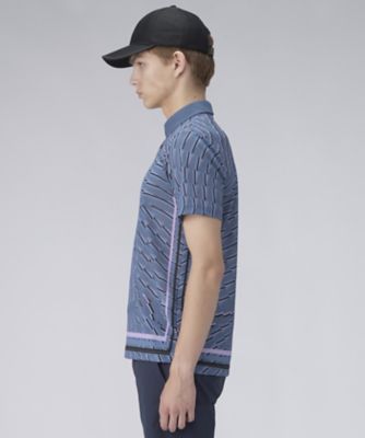 LANVIN SPORT 半袖 ポロシャツ タイダイ柄 ホワイト ブルー M 総柄プリント半袖ポロシャツ【吸汗速乾／高通気】（VG5SHS71M