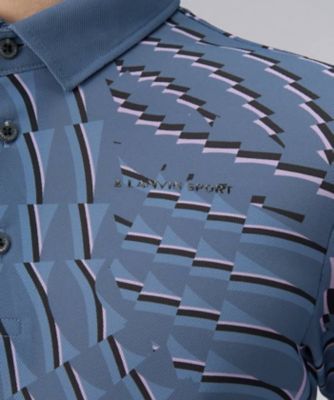 LANVIN SPORT 半袖 ポロシャツ タイダイ柄 ホワイト ブルー M 総柄プリント半袖ポロシャツ【吸汗速乾／高通気】（VG5SHS71M