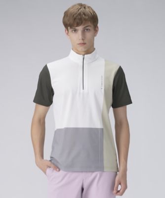 LANVIN SPORT ランバンスポール ボリュームスリーブ半袖シャツ グレー 総柄プリントジップアップ半袖シャツ【Sunscreen NIR