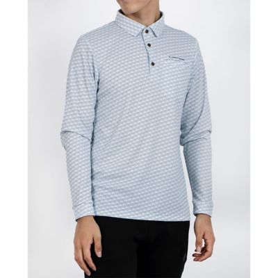 総柄プリント長袖ポロシャツ【Sunscreen NIR／吸汗速乾