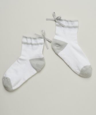 ＜LANVIN SPORT＞ランバン　スポール　ＬＡＮＶＩＮ　ＳＰＯＲＴ　グログランリボン付きレギュラー丈ソックス【足底パイル／滑り止め】【返品不可商品】（ＶＧ５ＳＳＯ