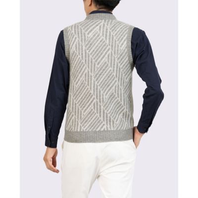 ランバンスポールブランドロゴ模様 ノースリーブベスト　グレー×ホワイト カシミヤデザインベスト（VG6FVE33M） | LANVIN SPORT