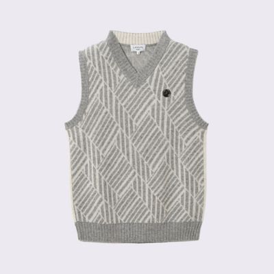 ランバンスポールブランドロゴ模様 ノースリーブベスト　グレー×ホワイト カシミヤデザインベスト（VG6FVE33M） | LANVIN SPORT