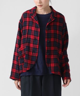 ＜BASCO (Women/大きいサイズ)＞ルシタジャケット・Ｃ　コットン赤チェックジャケット　１１０２９６１ー１０