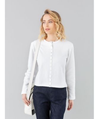 美品【定価2.5万】agnès b. カーディガンプレッション ホワイト 白 agnes b. アニエスベー コットンニットカーディガンプレッション