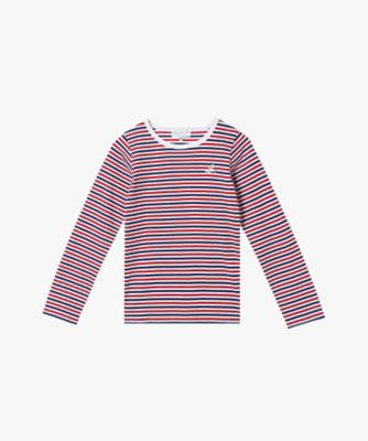 ＜agnes b. ENFANT (Baby&Kids)＞キッズ　”ｂ．”ロゴ　刺繍　トリコロールボーダー　コットン　長袖　Ｔシャツ　（１６３６ＪＫＯ８６８０）