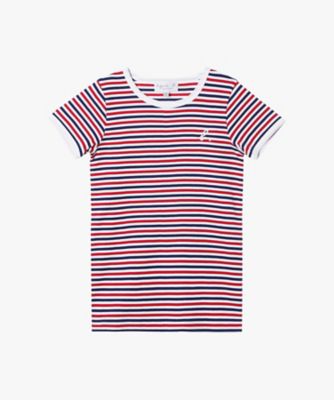 ＜agnes b. ENFANT (Baby&Kids)＞キッズ　”ｂ．”ロゴ　刺繍　トリコロールボーダー　コットン　半袖　Ｔシャツ　（１６３９ＪＫＯ８６８０）