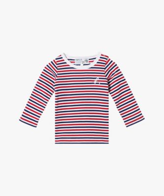 ベビー ”b．”ロゴ 刺繍 トリコロールボーダー コットン 長袖 Tシャツ
