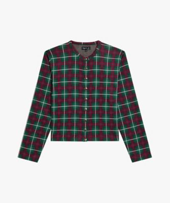 ＜agnes b. (Women)＞タータンチェック　ジャカード　カーディガン　”Ｂｒｏｎｚｅ”（１９２２ＪＫＢ３７３０）