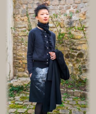 新品タグ付き✨近年モデル　エスマックスマーラ　タックフリルカーディガン　ブラック マックスマーラ 近年モデル タックフリルカーディガン ブラック プリーツ L