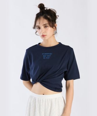 ＜TO B. BY AGNES B.＞メッセージ　プリント　半袖　Ｔシャツ　”Ｌｅ　ｐｒｅｍｉｅｒ　ｑｕｉ　ｖｏｉｔ　ｌａ　ｍｅｒ”（６２８２ＷＷ２１６８０）