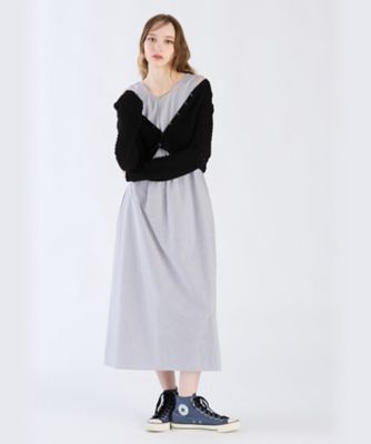 WX55 ROBE ストライプブイネックドレス