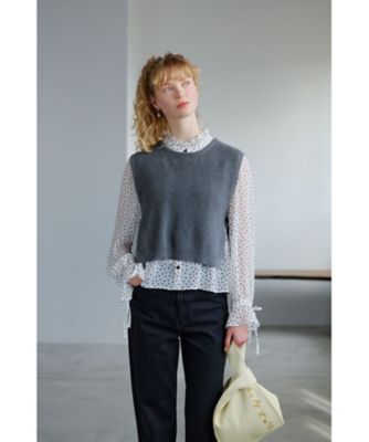 intherise インザライズ ウエストリボン付きニットベスト コットン