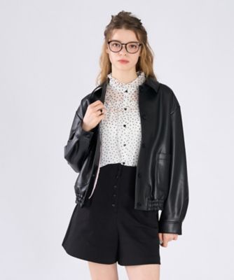 アニエスベー サイズ１　フェイクレザー ジャケット　ブラック セール】 襟ファーフェイクレザージャケット（ブラック/ブラウン