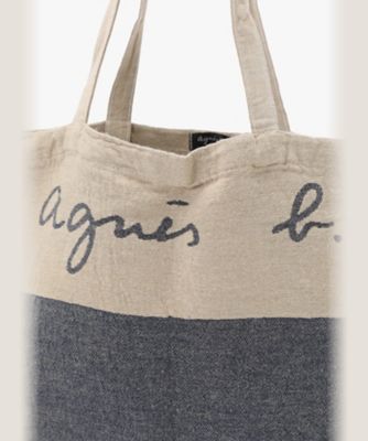 ★agnes b.★ユニセックス エリー トートバッグ/送料込 ロゴ プリント コットン リネン トートバッグ ”Elie” （ユニ
