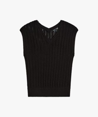 コットン Vネック ノースリーブ ニット プルオーバー