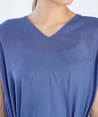 ガーゼ調コットン Vネック ノースリーブ ロングワンピース