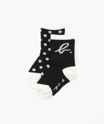＜三越伊勢丹/公式＞ agnes b. ENFANT(Baby & Kids)/アニエスベー アンファン AB37 L CHAUSSETTE ベビー b．ロゴ＆ドットソックス 000ブラック ベビー用靴下・タイツ【三越伊勢丹/公式】