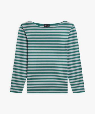 ＜agnes b. (Women)＞細ボーダー　ボートネック　長袖　Ｔシャツ　”Ｎｅｗ　Ｂｏｗ”（ＥＡＳ３ＪＪＦ８２３６４）