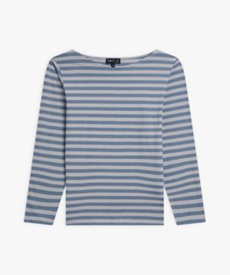 ＜agnes b. (Women)＞細ボーダー　ボートネック　長袖　Ｔシャツ　”Ｎｅｗ　Ｂｏｗ”（ＥＡＳ３ＪＪＦ８２３６５）