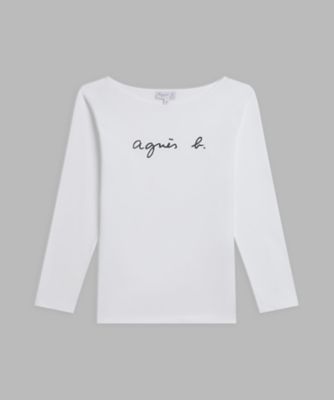 ＜agnes b. (Women)＞ロゴ　プリント　コットン　ボートネック　長袖　Ｔシャツ　”Ｎｅｗ　Ｂｏｗ”（ＥＡＳ３ＳＦＪ３０１０）