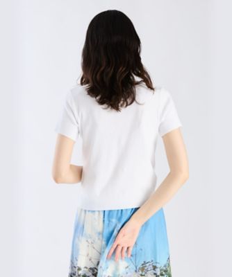 b．”ロゴ刺繍 コットンニット 半袖 カーディガンプレッション