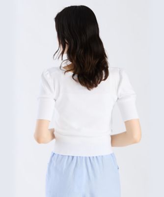 Agnes b 半袖コットンニットカーディガン b．”ロゴ刺繍 コットンニット 半袖 カーディガンプレッション