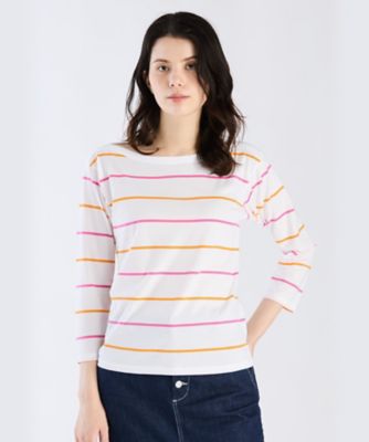ボーダー　コットン　ボートネック　七分袖　Ｔシャツ（ＥＣＯ０ＪＩＸ４０１０）