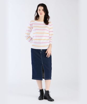 ボーダー　コットン　ボートネック　七分袖　Ｔシャツ（ＥＣＯ０ＪＩＸ４０１０）