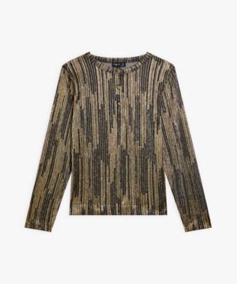 ＜agnes b. (Women)＞シャイニー　ジャージー　ヘンリーネック　長袖　Ｔシャツ　”Ｂｏｕｍ”（ＥＤＭ３ＪＪＨ５０５０）