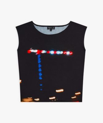 ＜agnes b. (Women)＞フォトプリント　ボートネック　ノースリーブ　Ｔシャツ　”Ｇｒｕｅ　ｎｕｉｔ”（ＥＤＭ６ＮＹ０１００００）